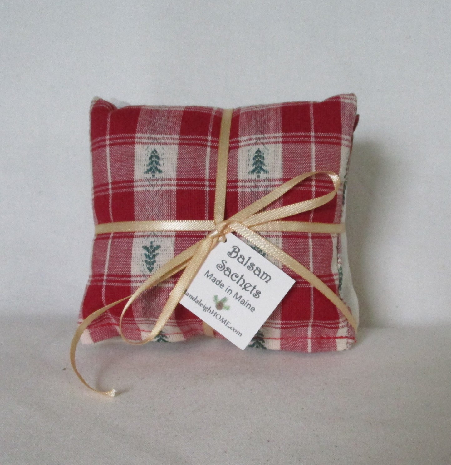 Maine Balsam Fir Sachet set of 3 Green Red and Beige Pine Tree Homespun Fabric Ready to Ship