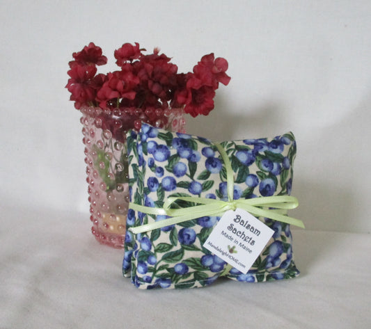 Maine Balsam Fir Sachet set of 3 Blueberry Fabric Black Cream or White Background Ready to Ship