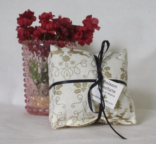 Maine Balsam Fir Nordic Reindeer Gold and White Sachet Set of 3 Balsam Pine or Lavender Ready to Ship