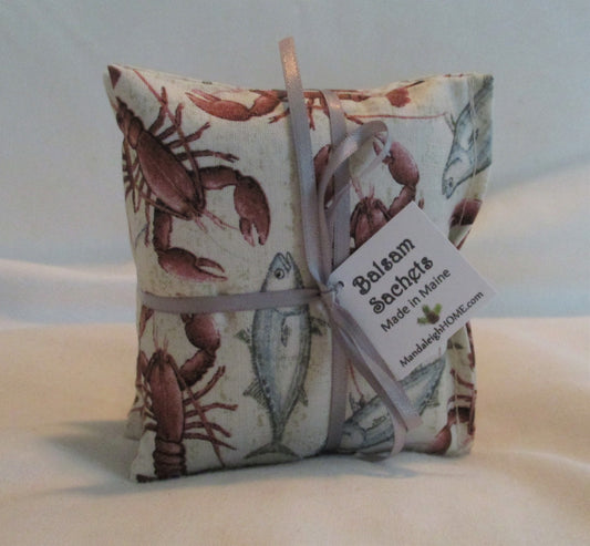 Lobster and Haddock Ocean Sachet Set of 3 in Maine Balsam or Lavender Ready to Ship