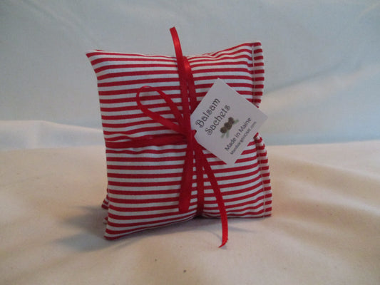 Red and White Striped Sachet Set of 3 with Maine Balsam Fir or Lavender Filling Ready to ship Stocking Stuffer Candy Cane Stripes