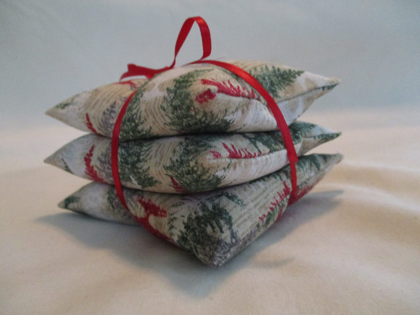 Pine Tree on Faux Bois Print Fabric Sachet Set of 3 in Balsam or Lavender Ready to Ship