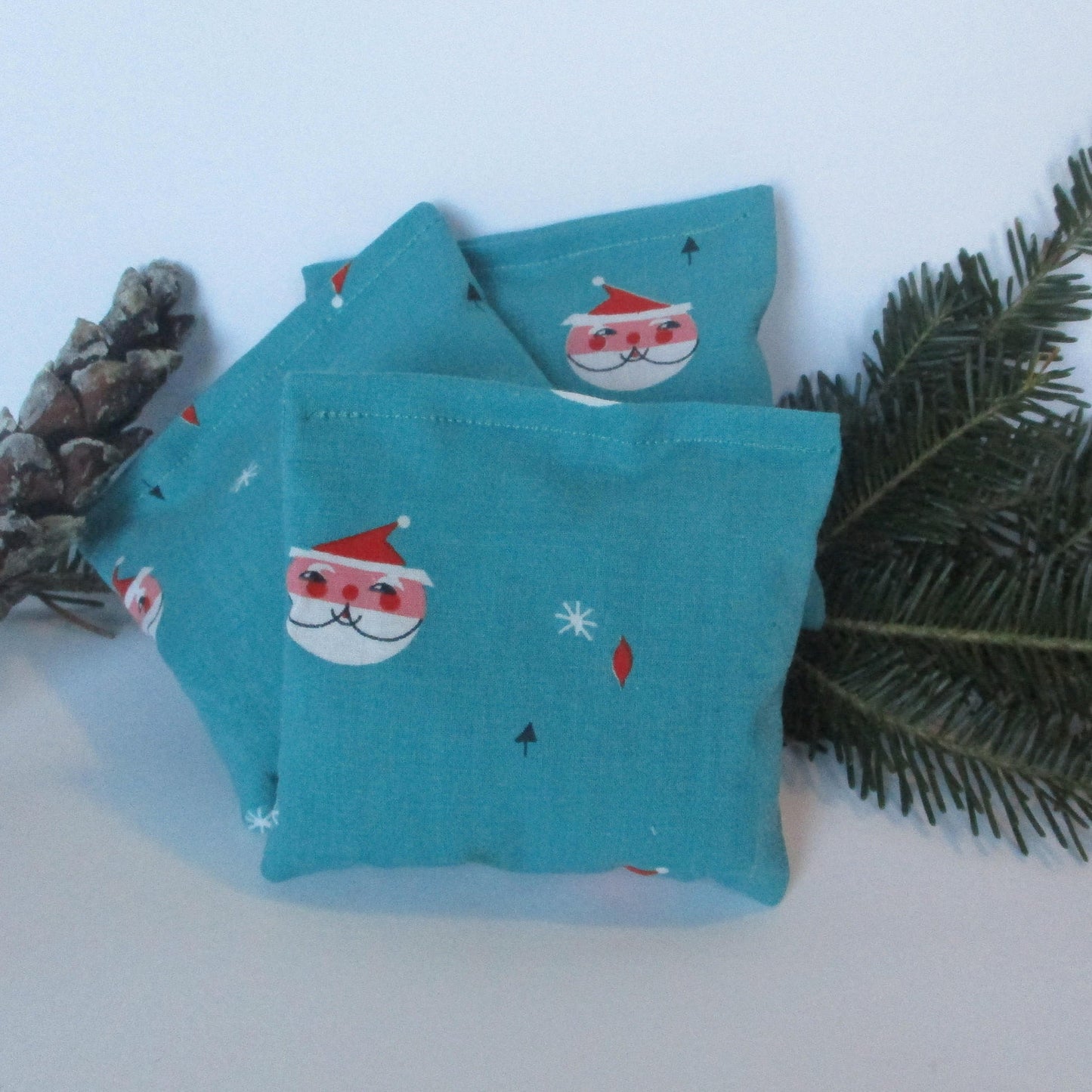 Santa Face on Teal Blue Balsam Sachet in Set of 3 Ready to Ship