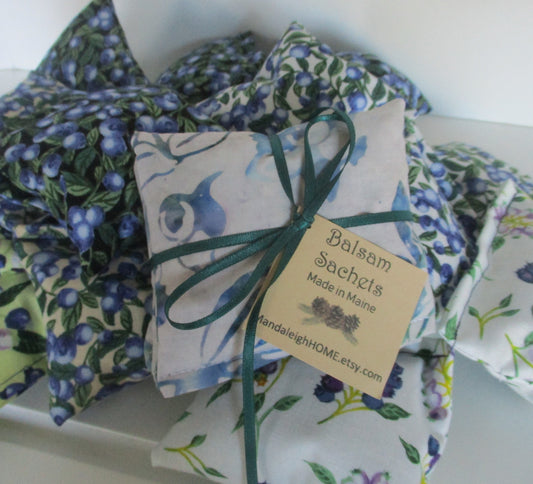 Wholesale Bulk order of 75 individual or 25 Sets of 3 Balsam or Lavender Sachets with Blueberry Theme
