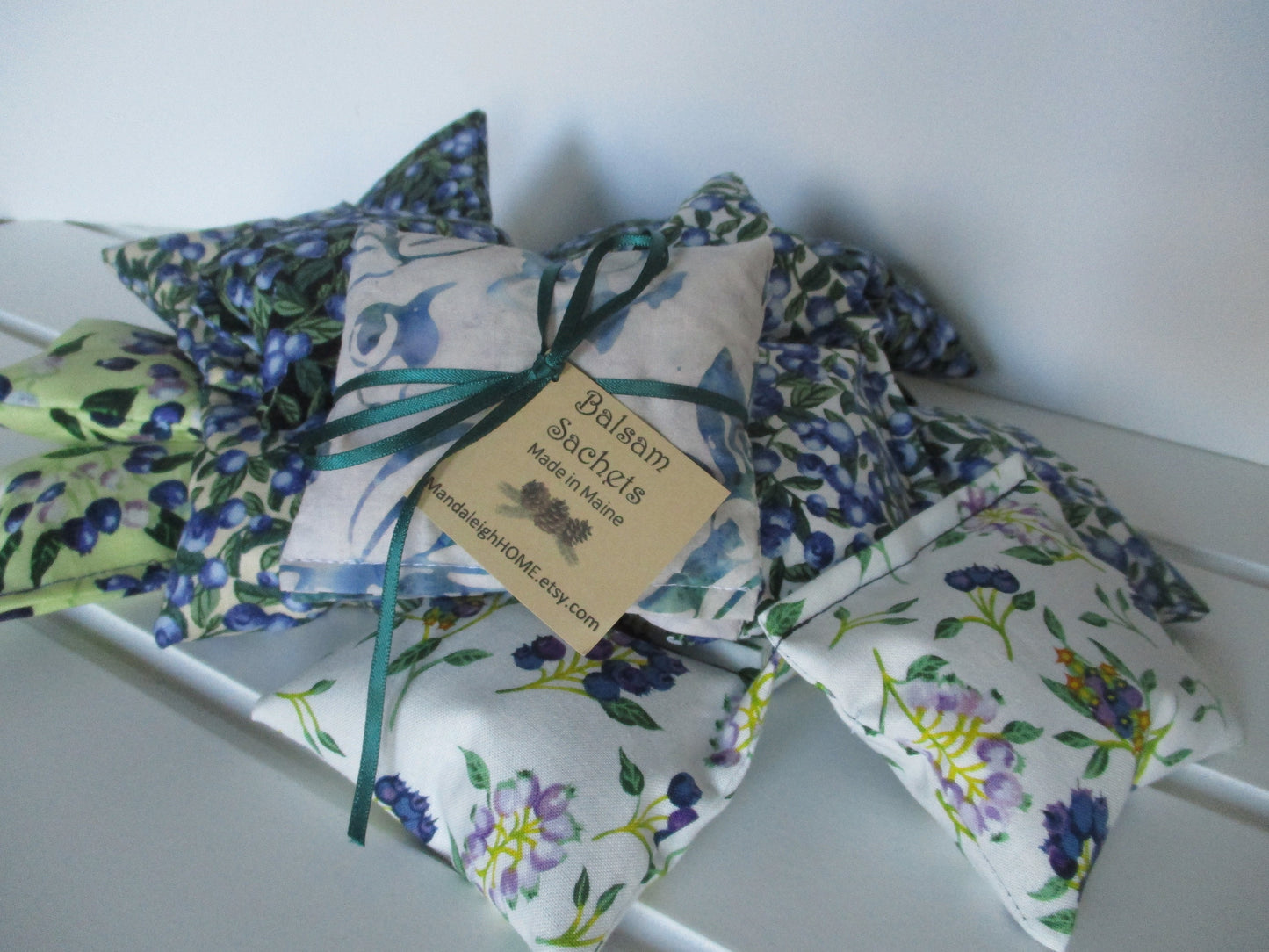 Wholesale Bulk order of 75 individual or 25 Sets of 3 Balsam or Lavender Sachets with Blueberry Theme
