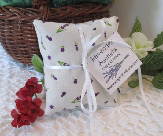 Wholesale Bulk order of 75 individual or 25 Sets of 3 Lavender Sachets with Lavender Print Fabric