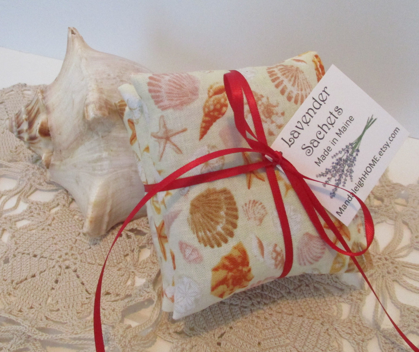 Wholesale Bulk order of 75 individual or 25 Sets of 3 Lavender Balsam or Cedar Sachets Nautical Theme Ocean Seashells Lobster Beach Favor
