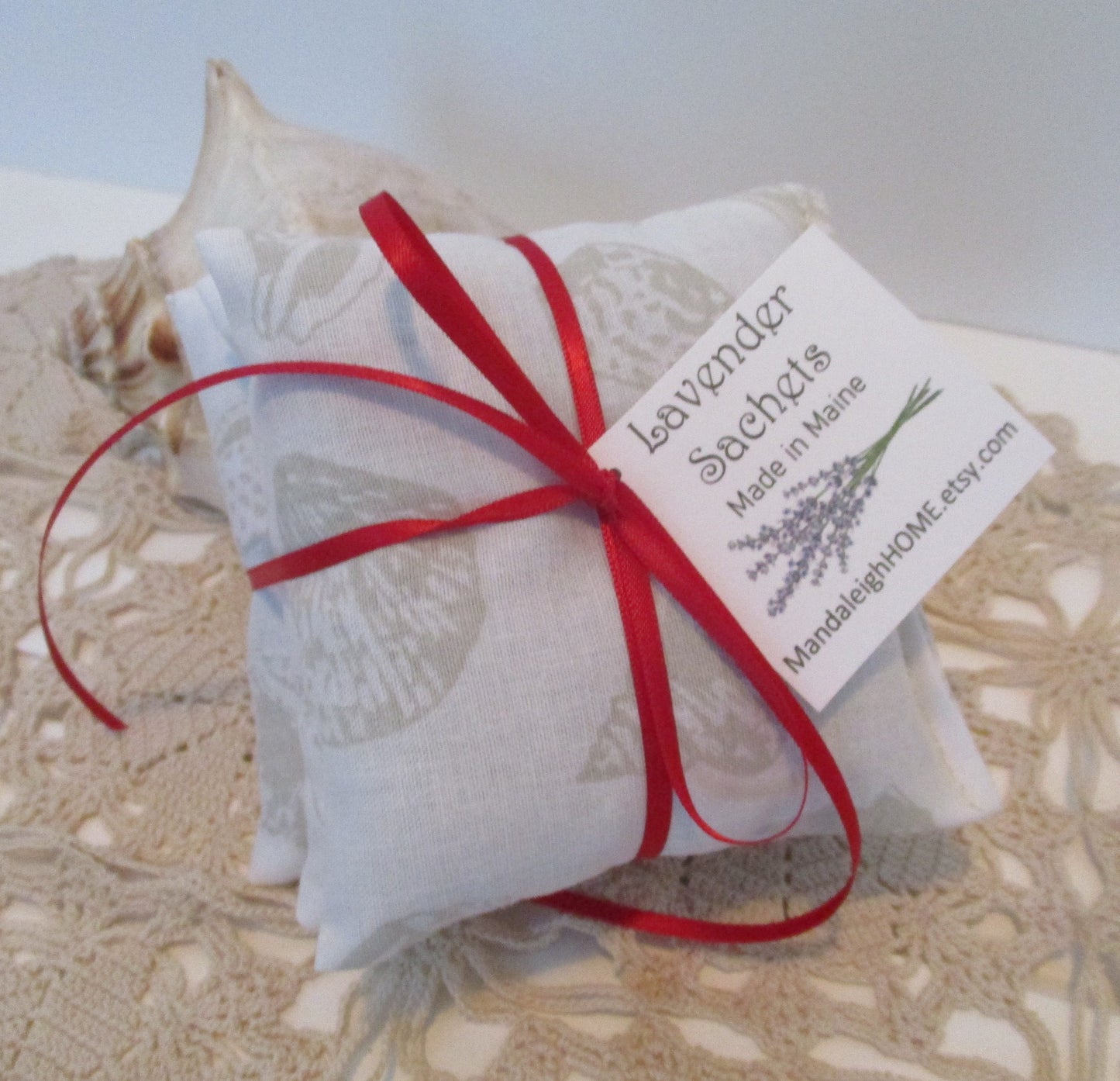 Wholesale Bulk order of 75 individual or 25 Sets of 3 Lavender Balsam or Cedar Sachets Nautical Theme Ocean Seashells Lobster Beach Favor