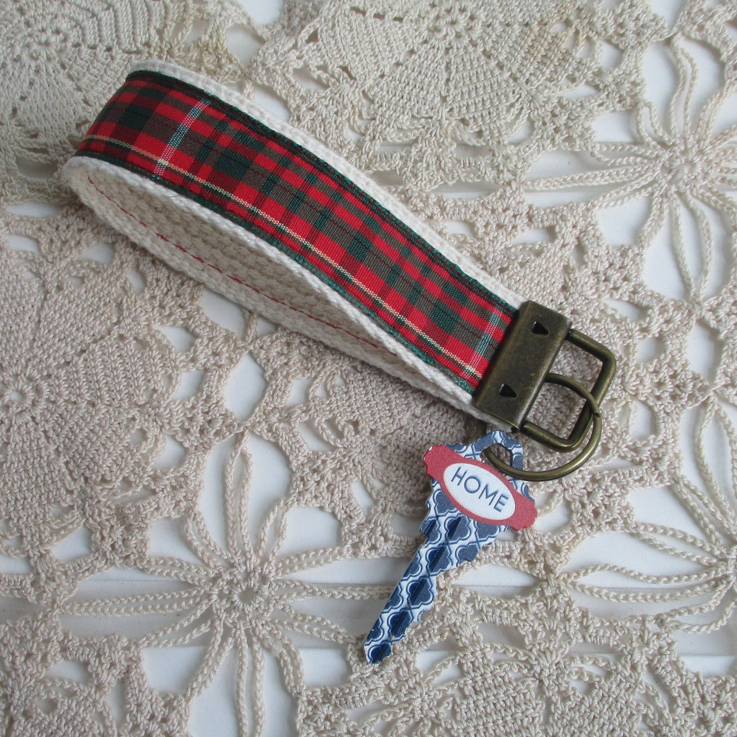 Plaid Key Fob Christmas Holiday Red and Green