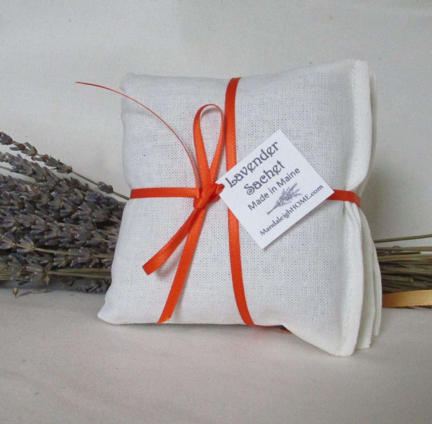 Natural White, Mustard Yellow, Burgundy Red or Coffee Brown Homespun Style Linen Blend Fabric Sachet Set of 3 in Balsam or Lavender