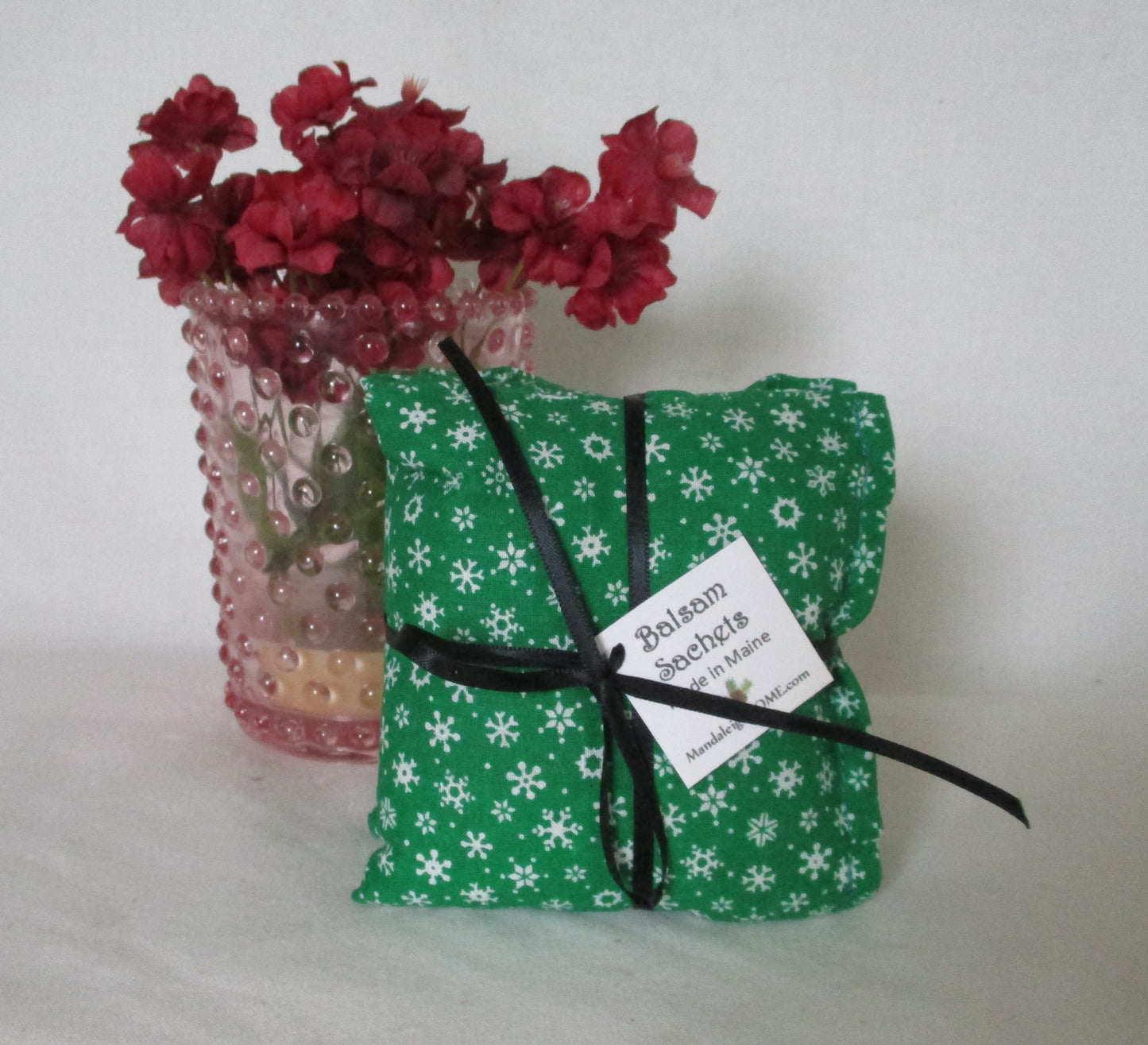 Snowflake on Green Sachet Set of 3 with Maine Balsam Fir or Lavender Filling Stocking Stuffer