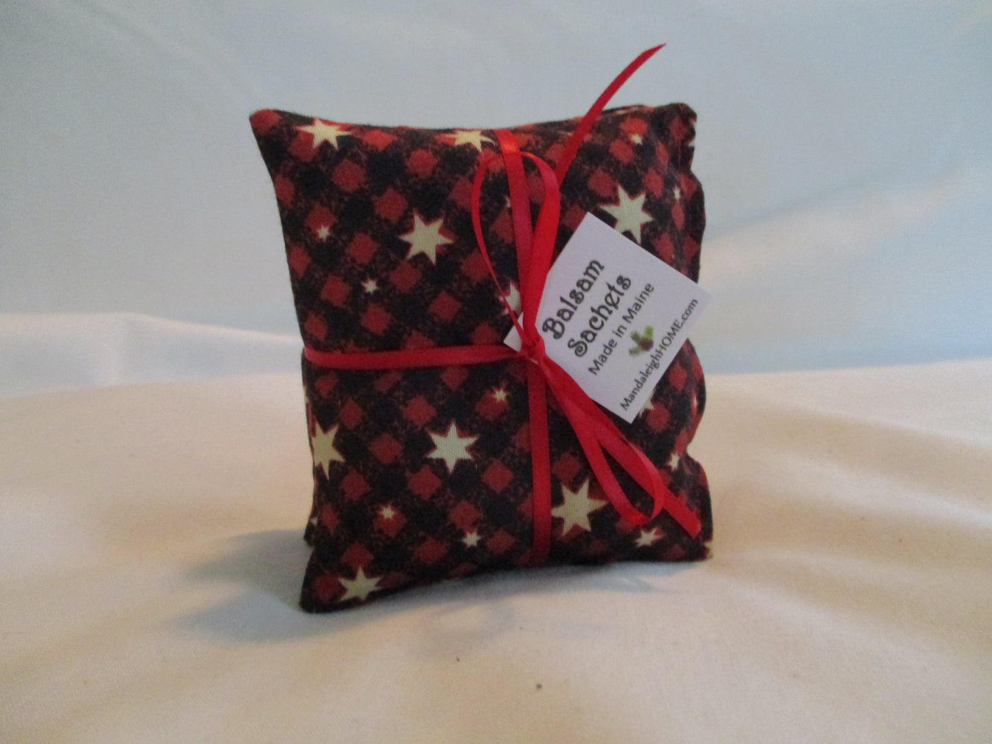 Maine Balsam Fir Buffalo Check and Star Plaid Black and Red  Sachet Set of 3 Pine or Lavender Ready to Ship