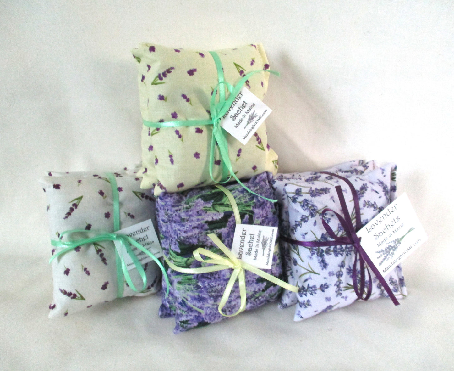 Wholesale Bulk Order of 75 Individual or 25 Sets of 3 Lavender Sachets with Lavender Print Fabric