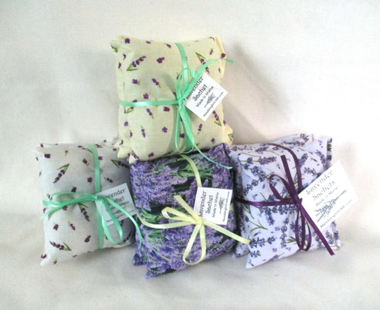 Wholesale Bulk Order of 75 Individual or 25 Sets of 3 Lavender Sachets with Lavender Print Fabric
