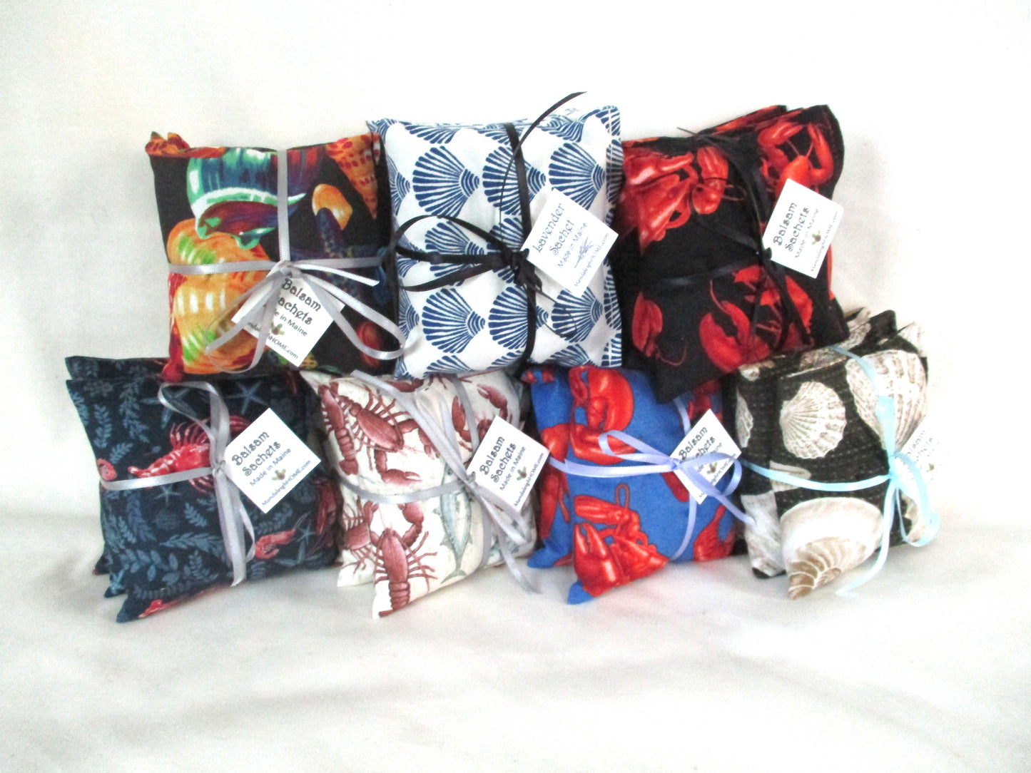 Wholesale Bulk Order of 75 Individual or 25 Sets of 3 Lavender Balsam or Cedar Sachets Nautical Theme Ocean Seashells Lobster Beach Favor