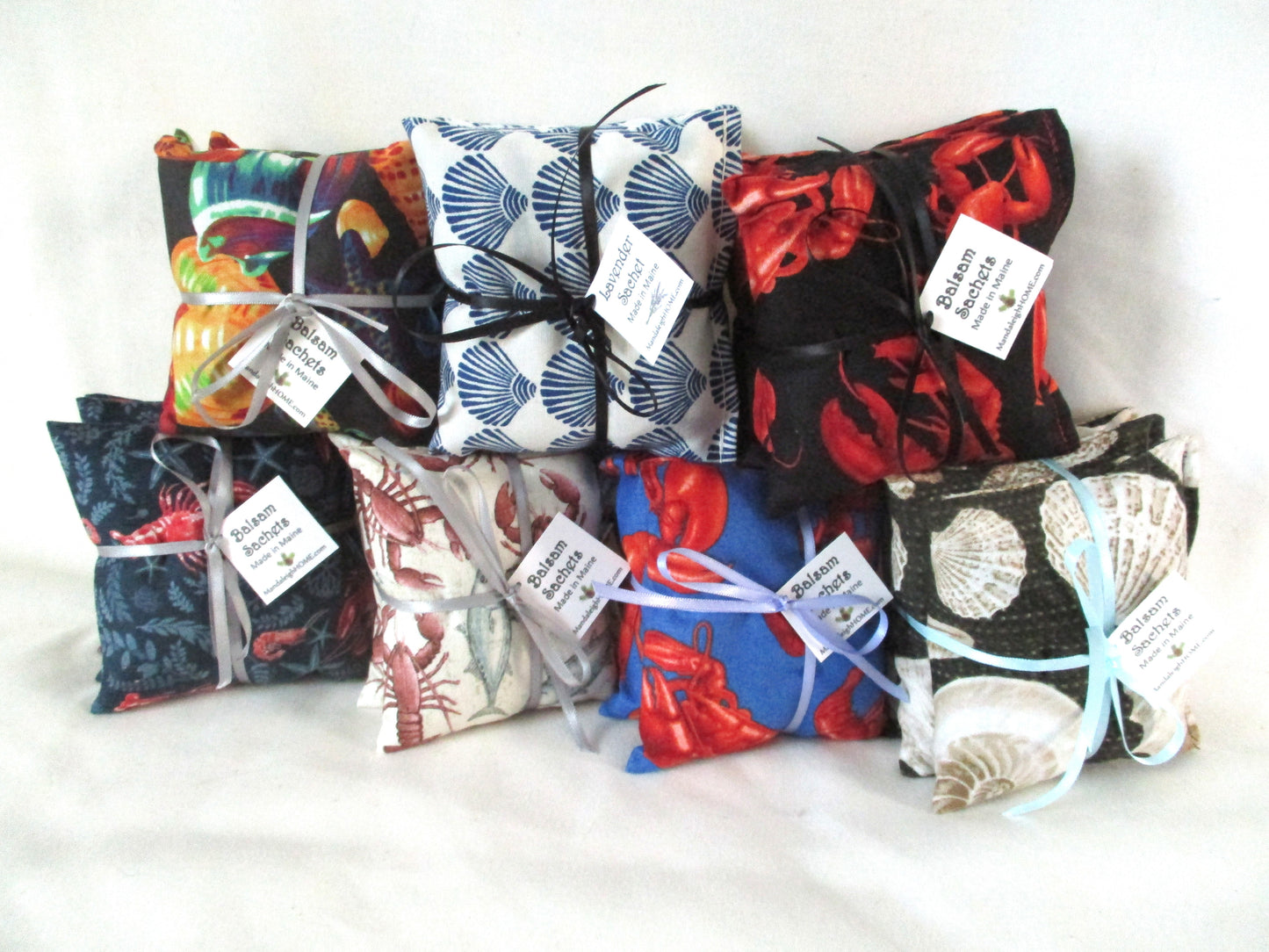 Wholesale Bulk Order of 75 Individual or 25 Sets of 3 Lavender Balsam or Cedar Sachets Nautical Theme Ocean Seashells Lobster Beach Favor