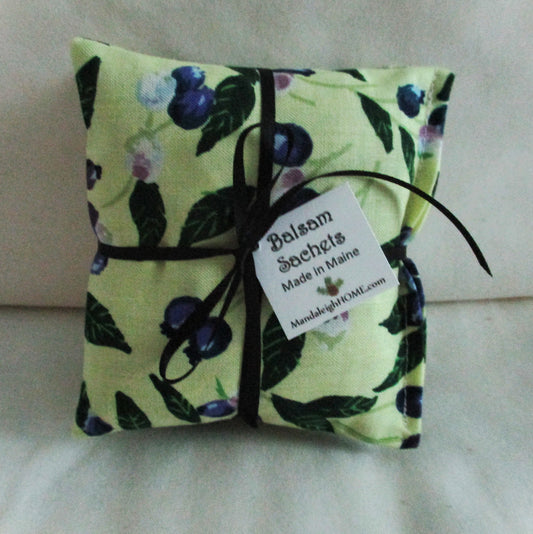 Maine Balsam Fir Sachet set of 3 Blueberry Fabric Ready to Ship