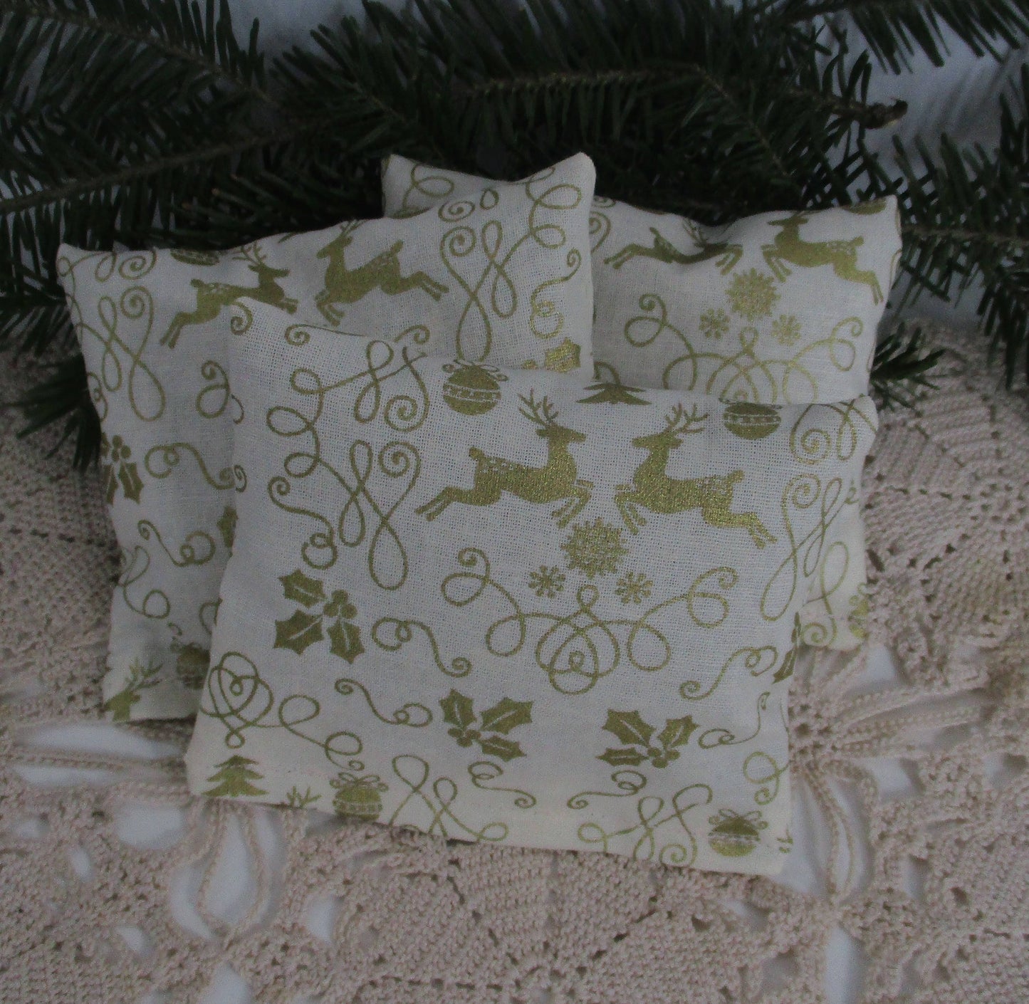 Maine Balsam Fir Nordic Reindeer Gold and White Sachet Set of 3 Balsam Pine or Lavender Ready to Ship