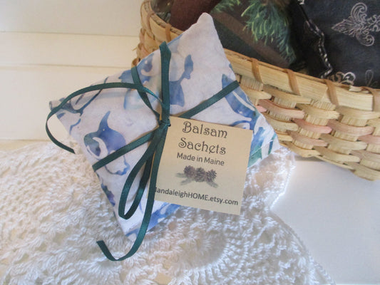 Maine Balsam Fir Sachet set of 3 Blueberry Batik Fabric Ready to Ship