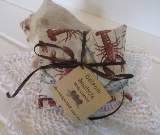 Lobster and Haddock Ocean Sachet Set of 3 in Maine Balsam or Lavender Ready to Ship