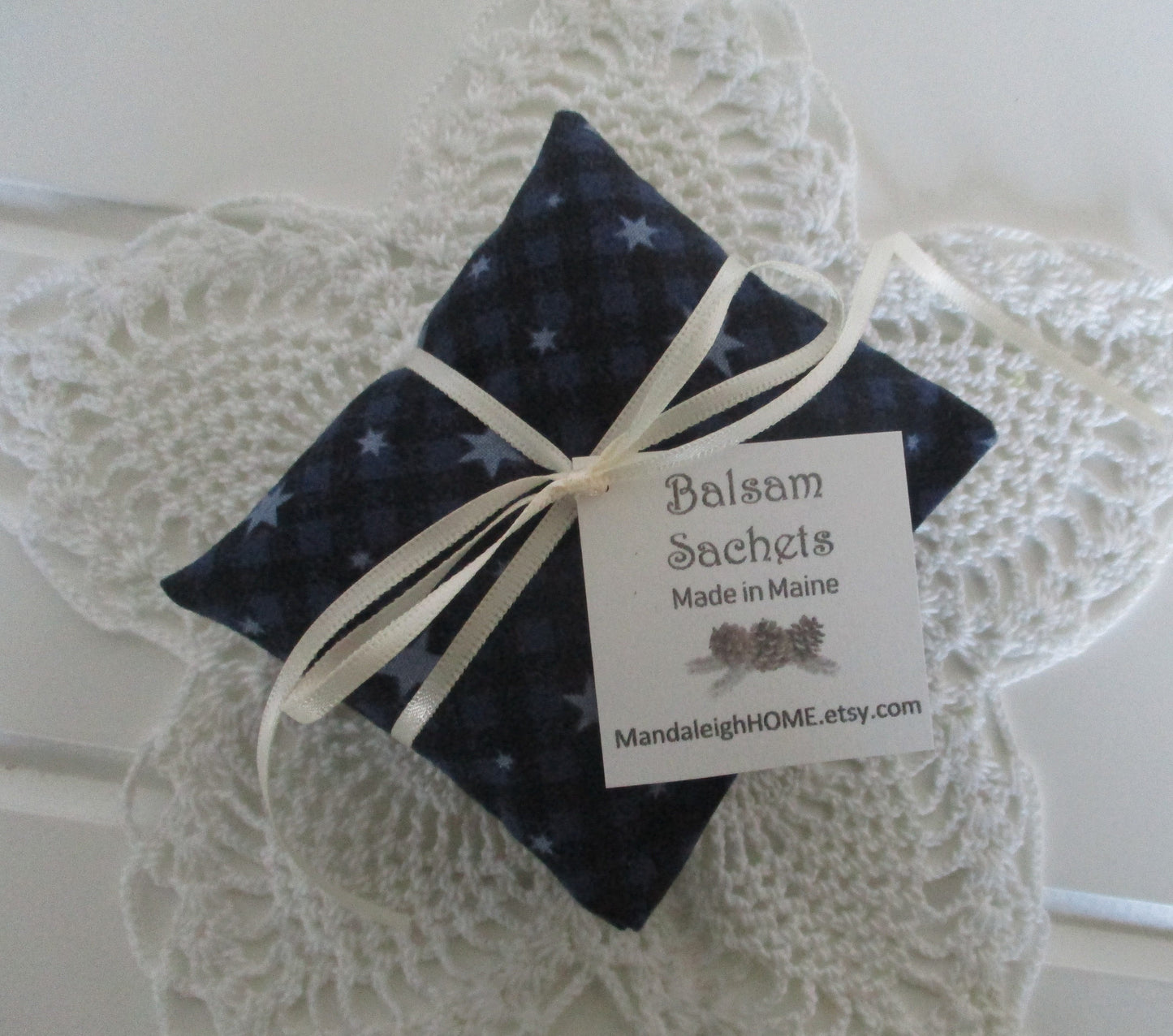 Lavender or Balsam Sachets with Gray Stars on Blue and Black plaid in Set of 3 Free Shipping Ready to Ship