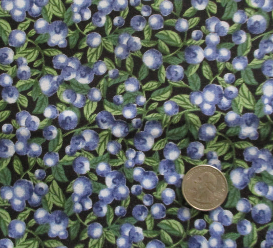 Blueberry Fabric with Black, White, Yellow or Cream Background Fat Quarter or By the Yard 100% Cotton Berries by New England Quilt Supply