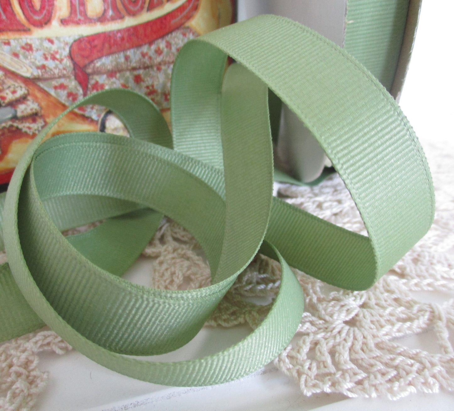 ECO Grosgrain in Spring Moss Green 5/8 inch wide 10 yard lengths