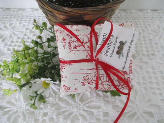 Maine Balsam Fir, Lavender or Cedar Sachet set of 3 Farm Scene with Barn, Horses, Sheep, Birds