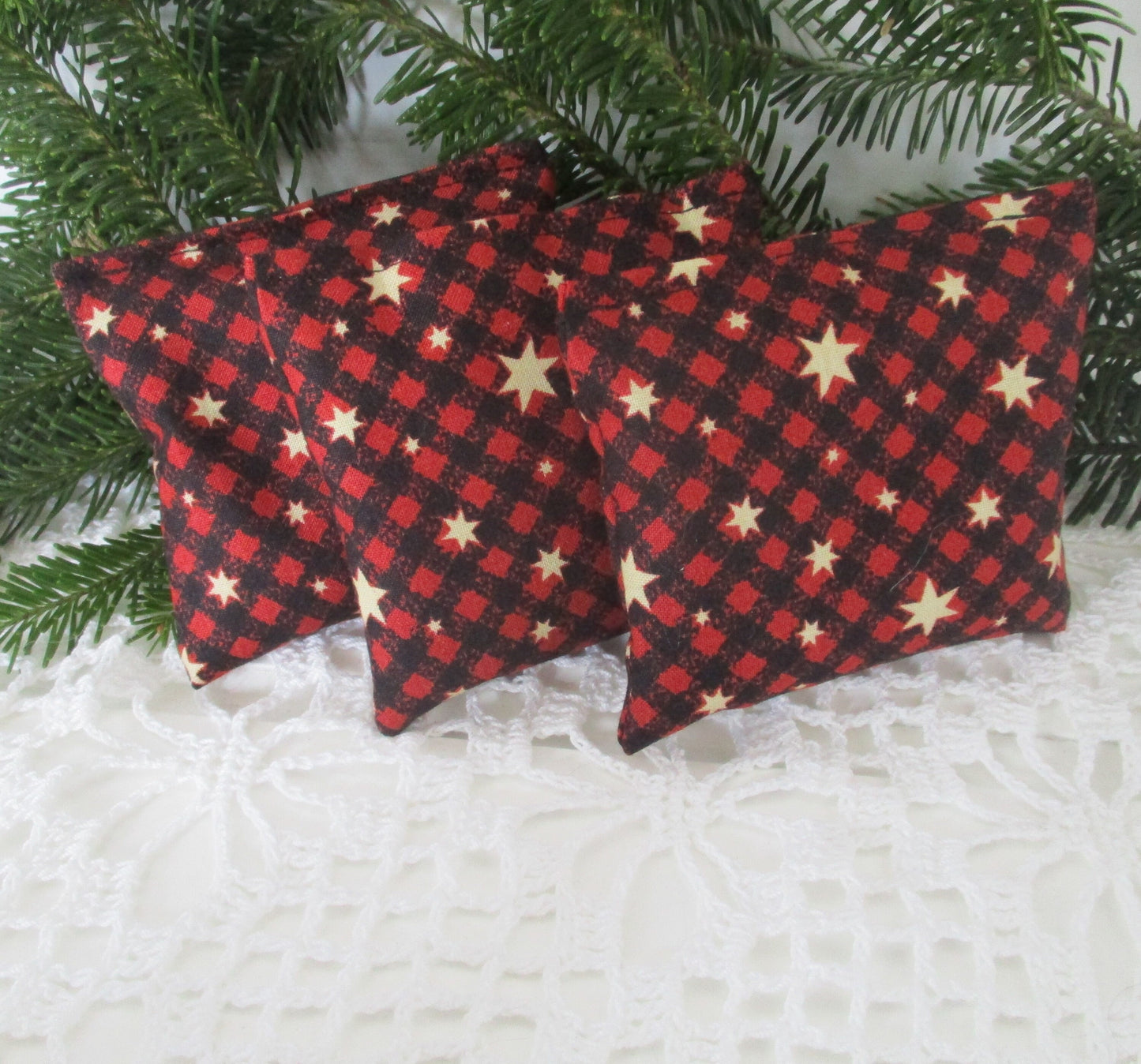 Maine Balsam Fir Buffalo Check Christmas Plaid Black and Red  Sachet Set of 3 Pine or Lavender Ready to Ship