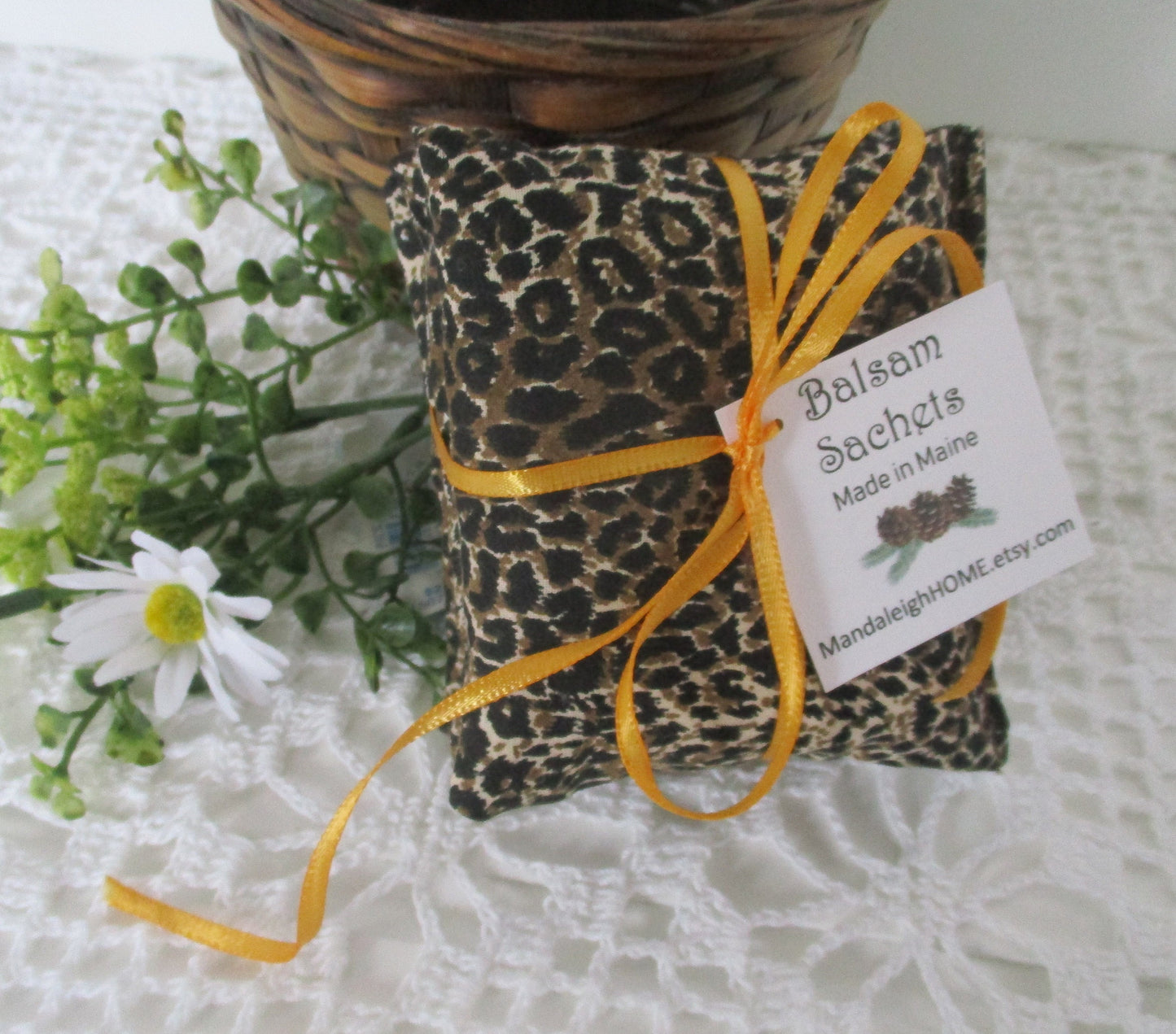 Lavender or Maine Balsam Fir Sachet set of 3 Cheetah Print Ready to Ship