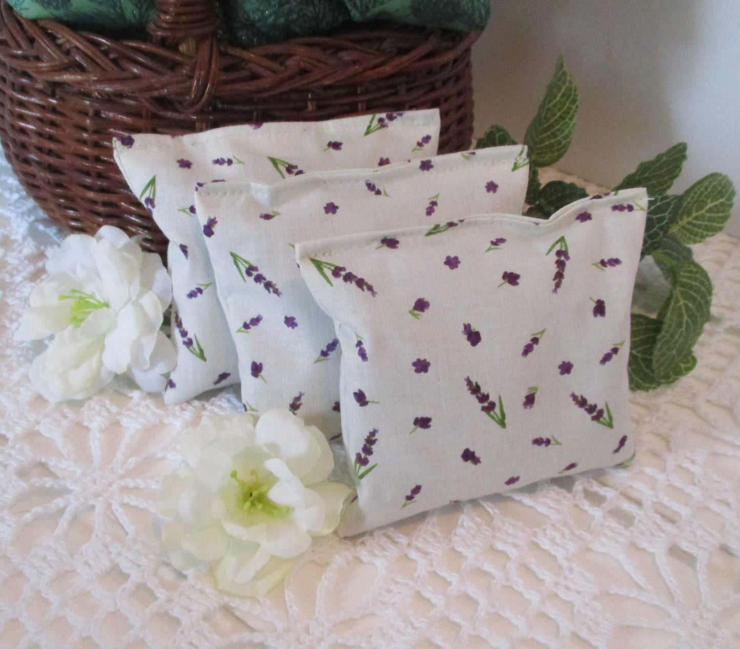 Wholesale Bulk order of 75 individual or 25 Sets of 3 Lavender Sachets with Lavender Print Fabric