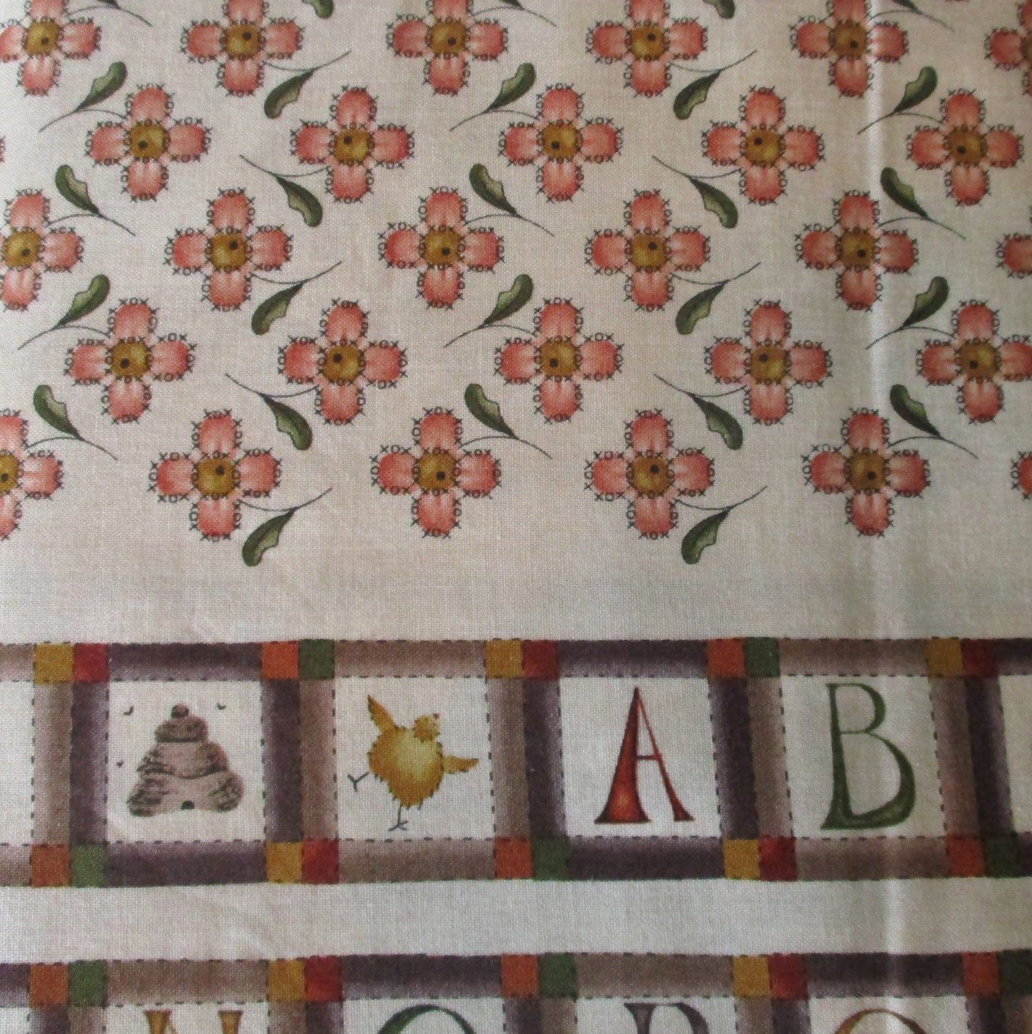 A's, Bees and Dandelion Seeds  By the Yard or Fat Quarter Alphabet Cross Stitch Flower Quilting Fabric 100% Cotton  Red Rooster Fabrics