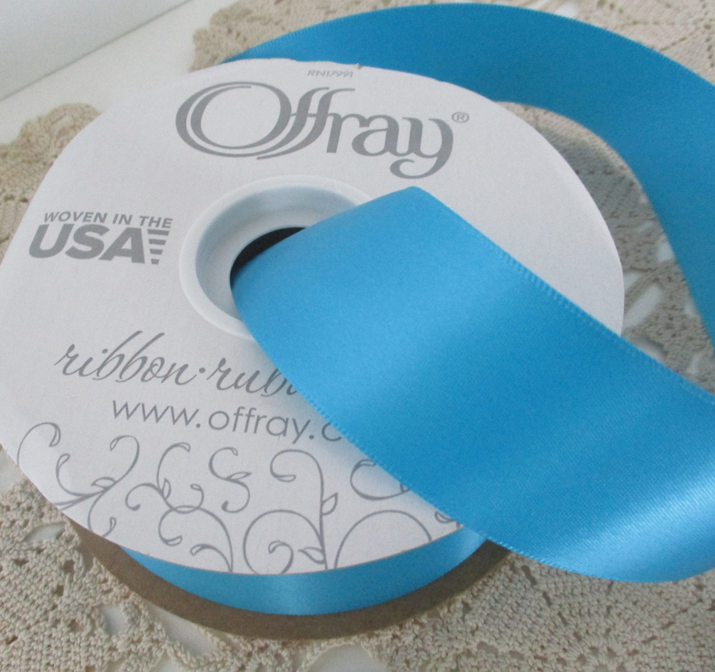 Turquoise Double Faced Satin Ribbon 1.5 inches wide by the yard or 10 yard length bridal Offray Made in USA