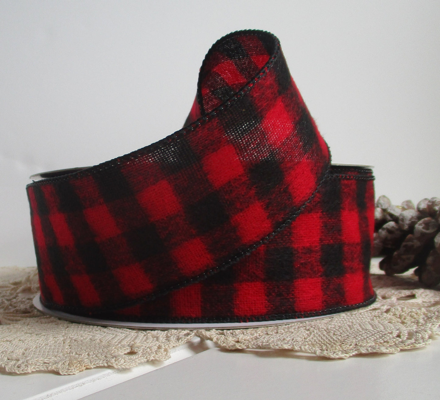 Buffalo Plaid Check Wire Edged Ribbon 2 1/2 inch wide by the yard or roll Fall Winter Christmas Decorating