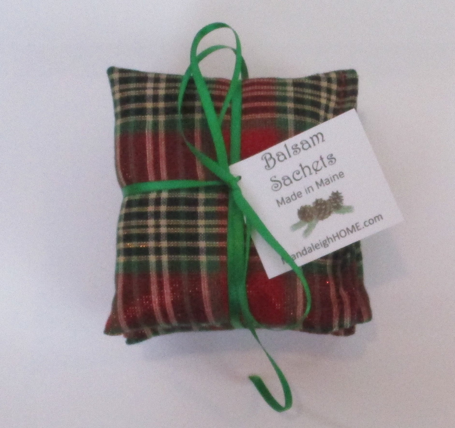 Maine Balsam Fir Tartan Plaid Christmas Plaid Red Green Metallic  Sachet Set of 3 Pine or Lavender Scent Ready to Ship