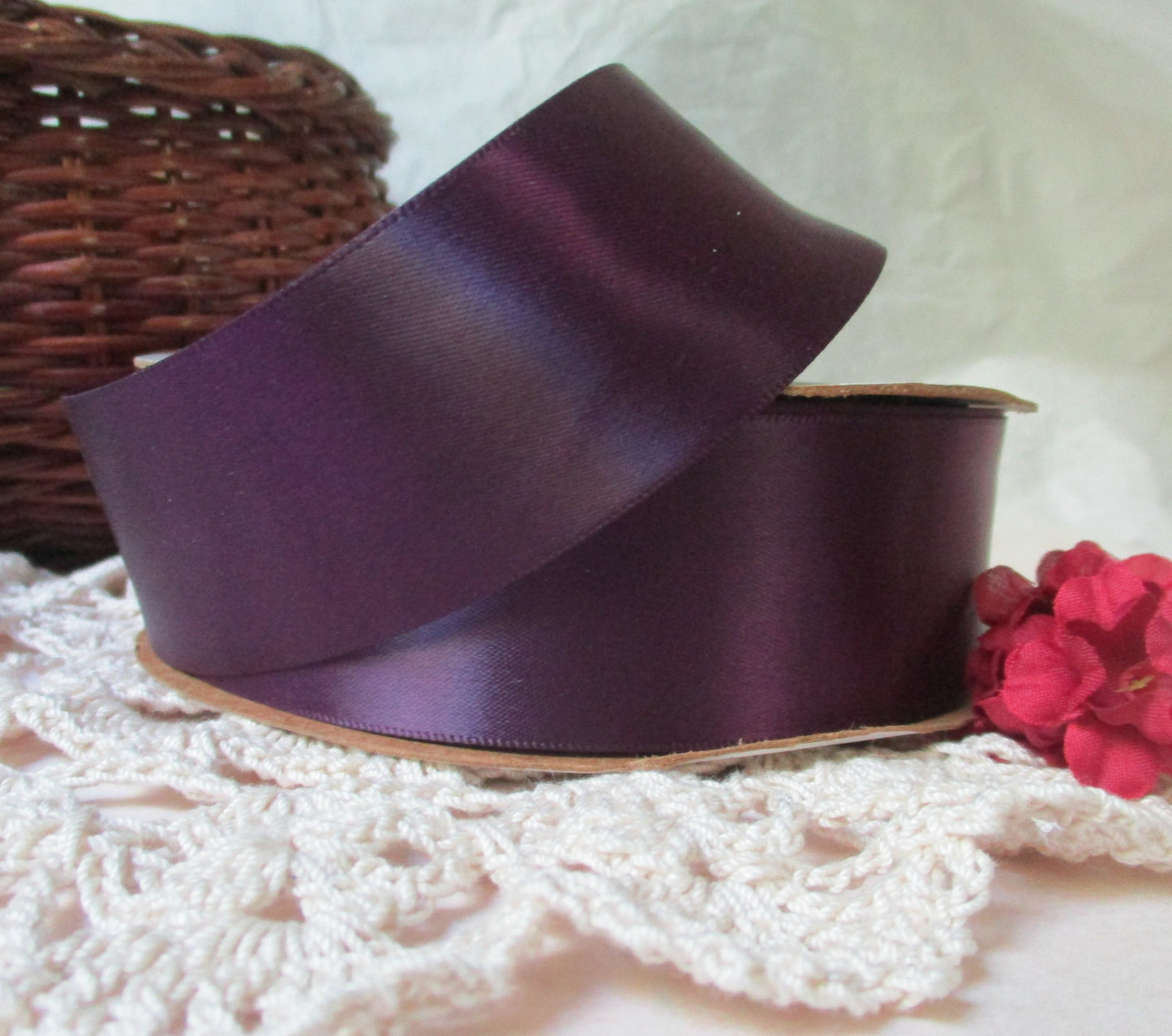 Purple Eggplant Double Faced Satin Ribbon 1.5 inches wide by the yard or 10 yard length bridal Offray Made in USA