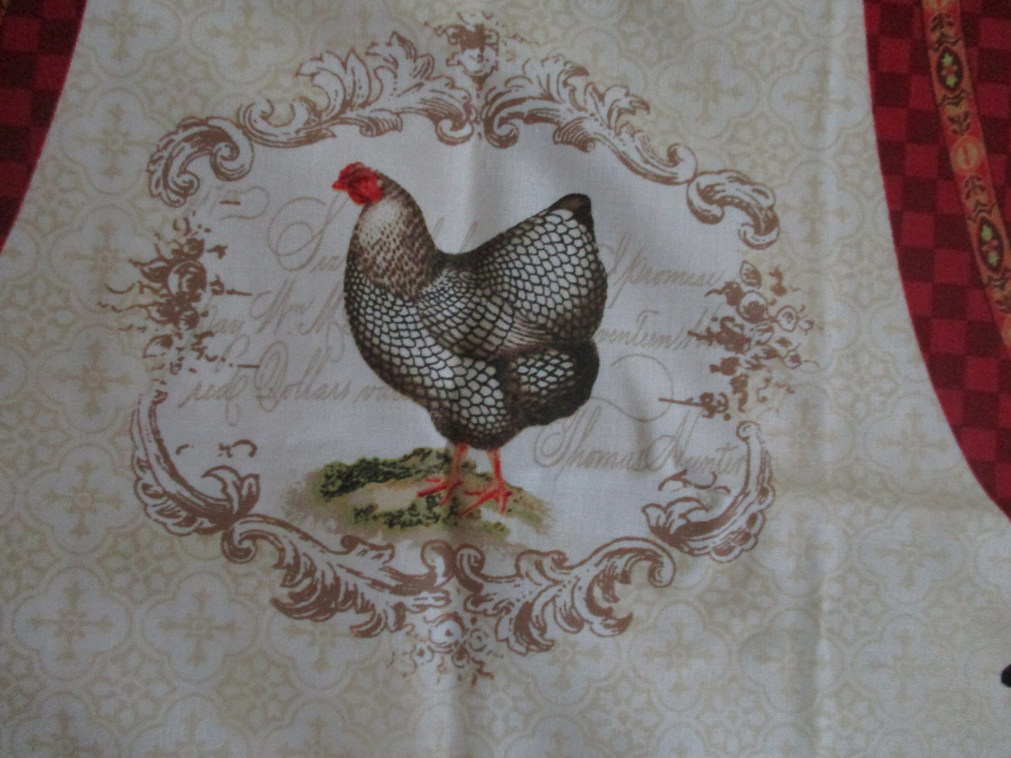 French Country Rooster Apron Fabric Panel by Candace Metzger, Ophelia & Company for Red Rooster Fabrics DSN# 25524 100% Cotton Chicken