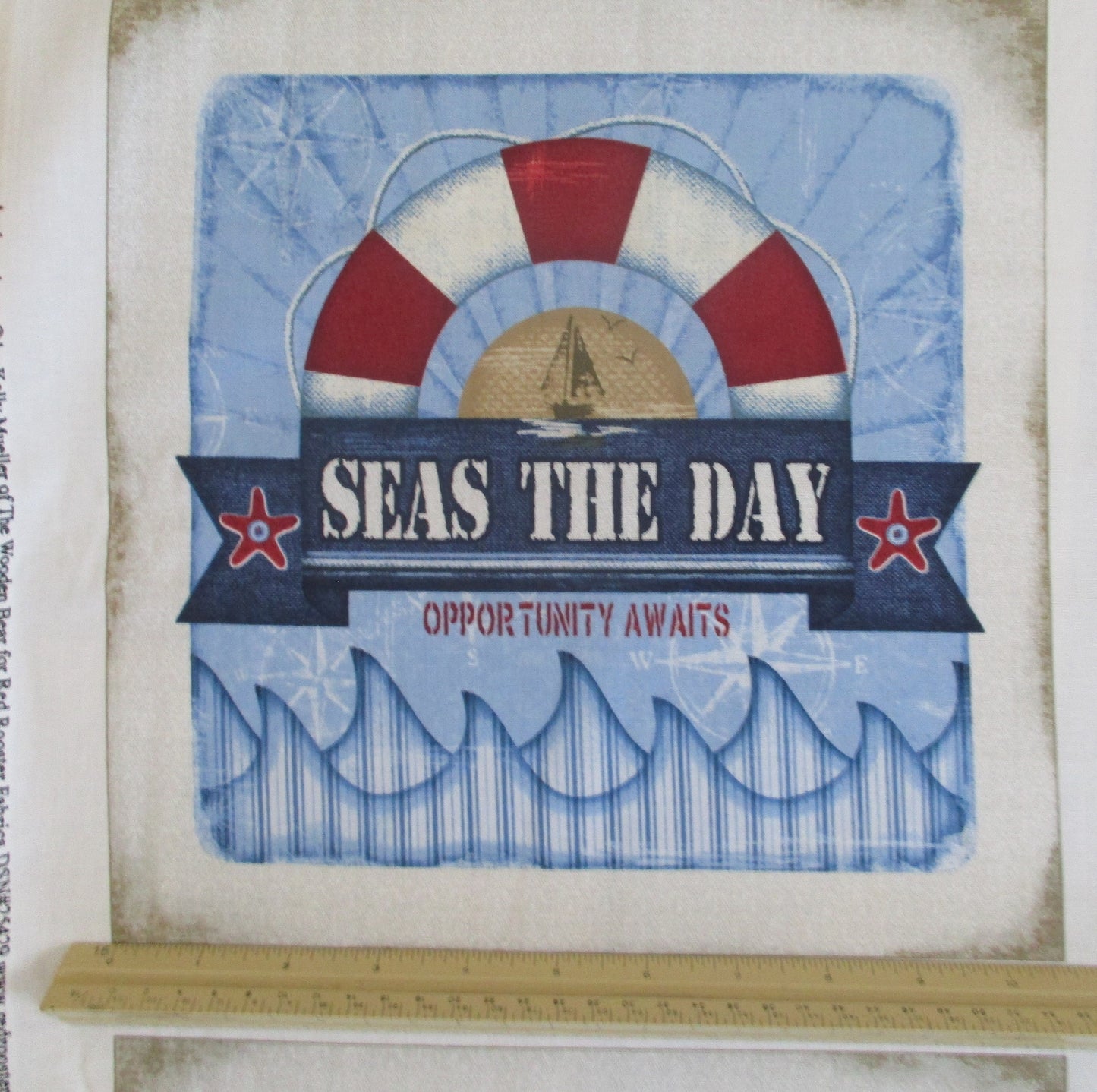 Anchors Away Nautical Panel 100% Cotton Beach Bag Coasters Pillows Place Mats Anchor Lobster Seas The Day Starfish Boat Bay