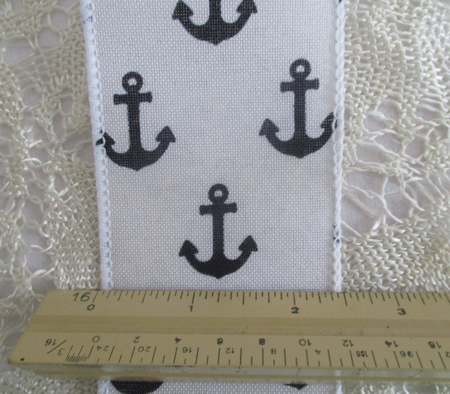 Black Anchor on White Woven Ribbon Fischer 2.5 inch Wide Wired Offray By the Yard or 10 Yard Roll