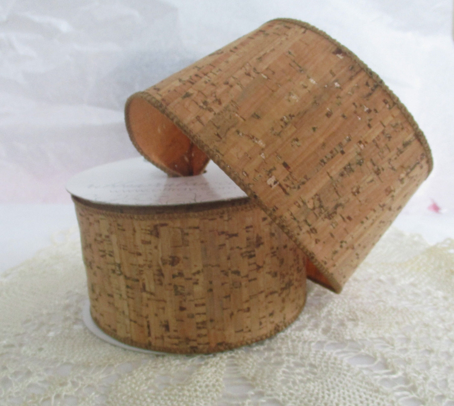 Cork Ribbon Corkey Natural 2.5 inch Wide Wired Offray By the Yard or 10 Yard Roll