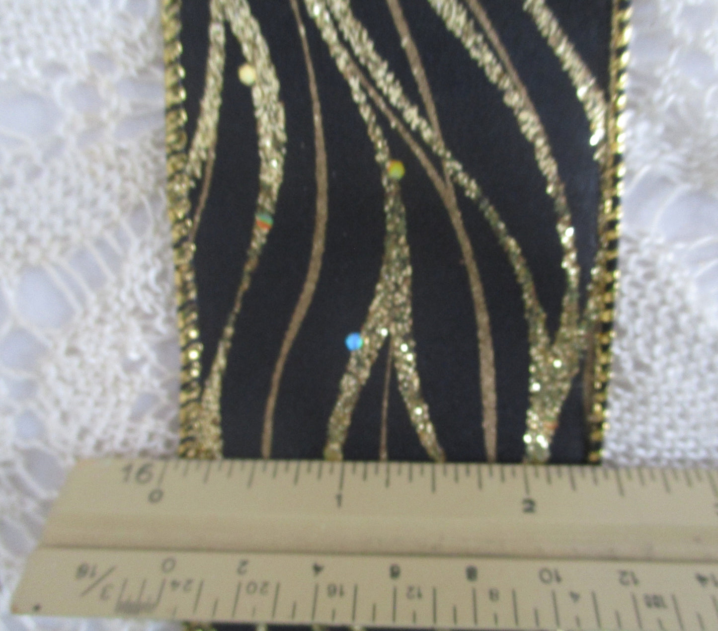 Bindel Black and Gold Glitter Ribbon Offray 2.5 inches Wide Wired