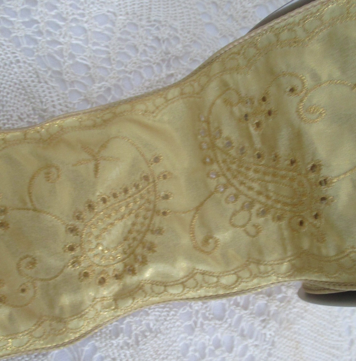 4 inch wide Eyelet Ribbon in Soft Gold by Offray