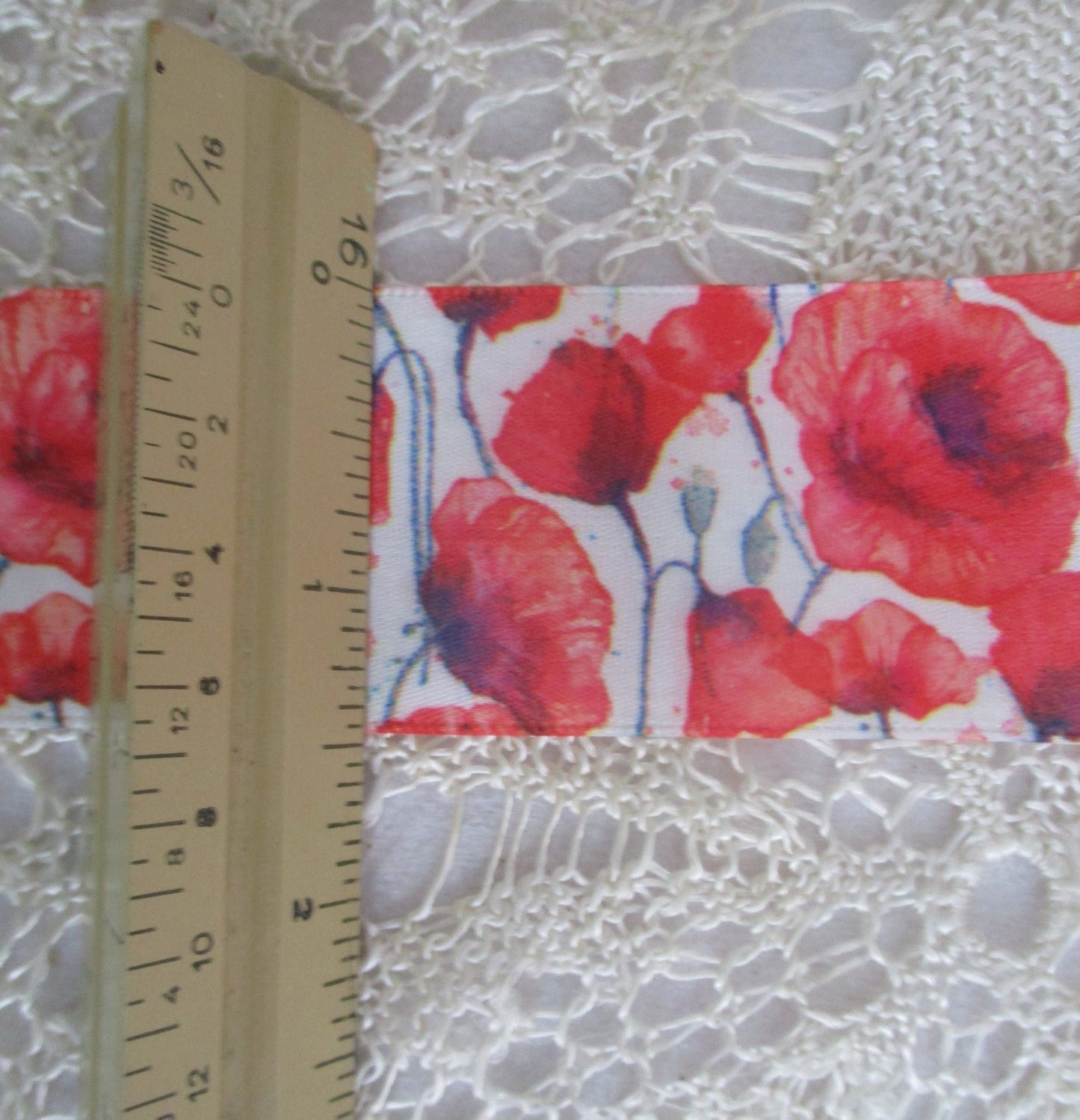 Red Poppy Print Ribbon 1.5 inches Offray