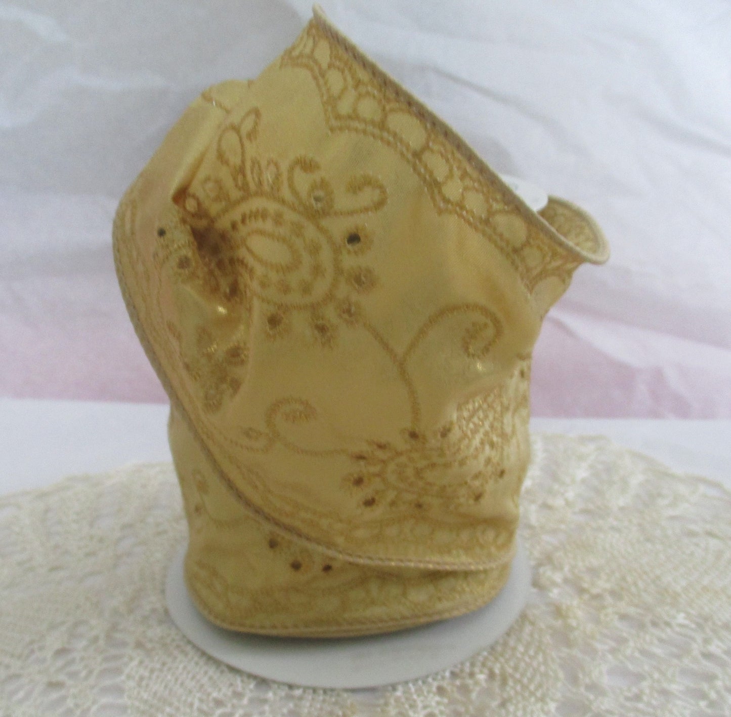 4 inch wide Eyelet Ribbon in Soft Gold by Offray