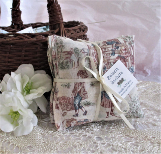 Toile Style Children at Play in Pastel Colors Blue Pink Green Ready to Ship