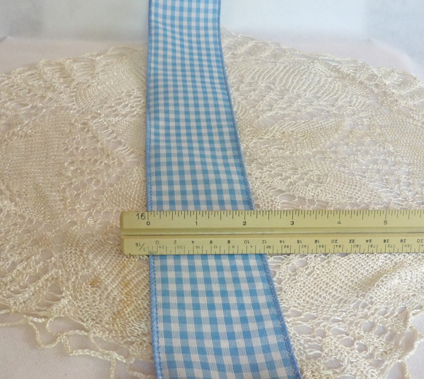 Blue and White Checked Ribbon Offray 2.5 inches wide Wired