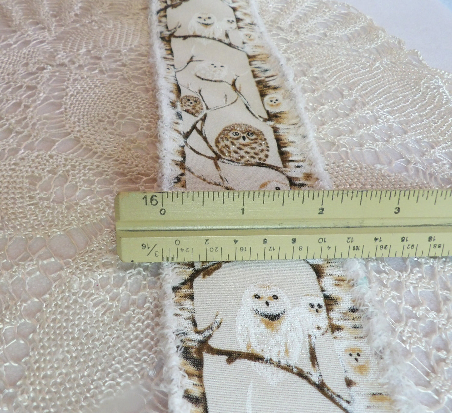 Barnie Barn Owl Wire Edge Ribbon Birch Brown tones on Cream 2 1/2 inches by the yard or roll Woodland