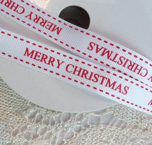 Merry Christmas wired printed grosgrain 5/8 inch Wide 5 yard length