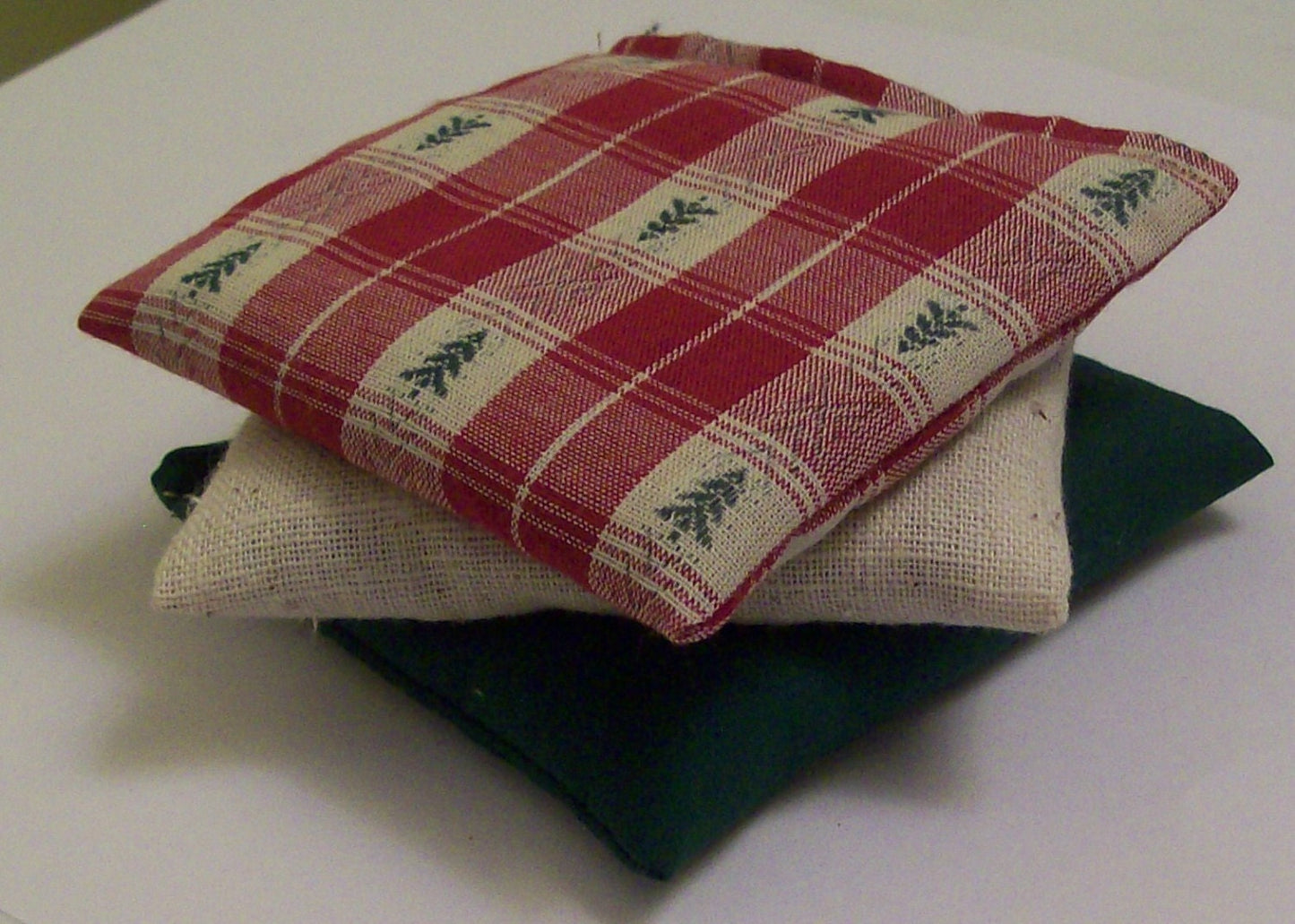 Maine Balsam Fir Sachet set of 3 Green Red and Beige Pine Tree Homespun Fabric Ready to Ship