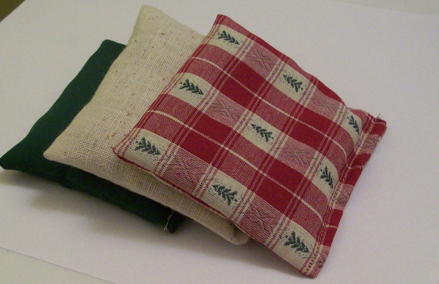 Maine Balsam Fir Sachet set of 3 Green Red and Beige Pine Tree Homespun Fabric Ready to Ship